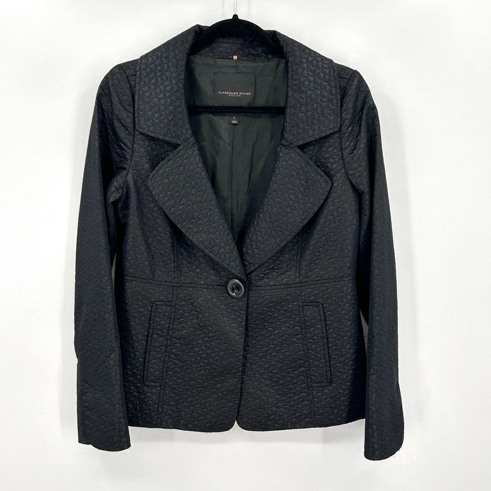 CLASSIQUES ENTIER Atelier Black Textured Wool Single Button Blazer Jacket Small
